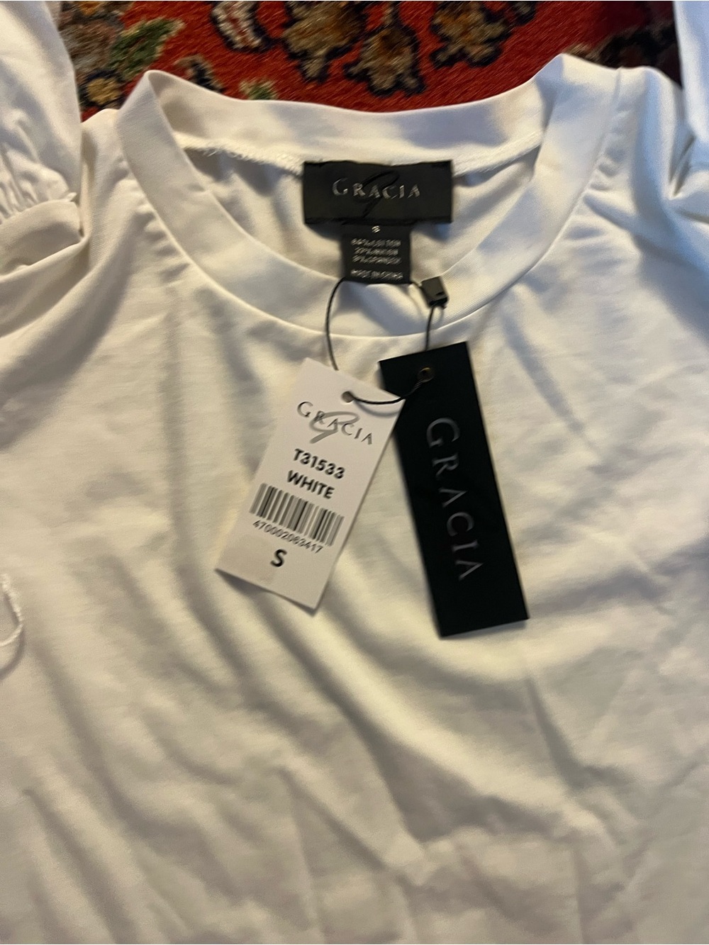 Gracia White Short Sleeve Puff-Sleeve Tee